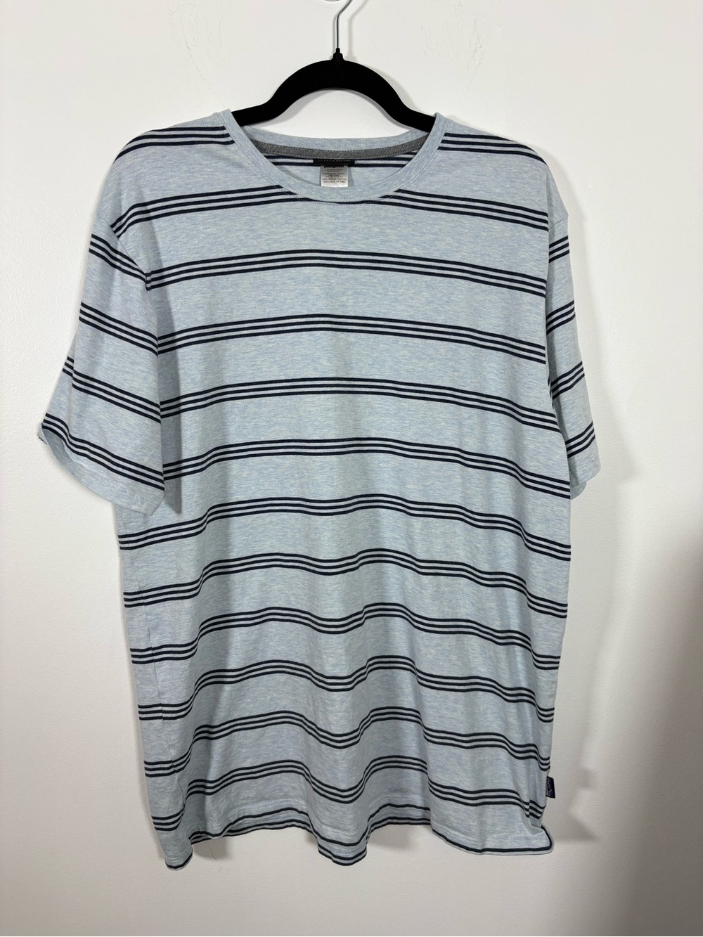 Patagonia Light Blue Tee with Navy Stripes